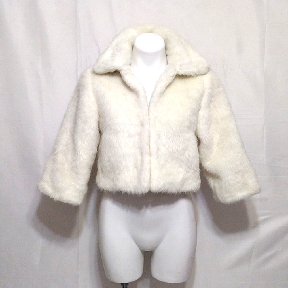 MIXIT Faux Fur Cropped Cape Coat S/M Mob Wife Winter Glam Vintage Diva Style